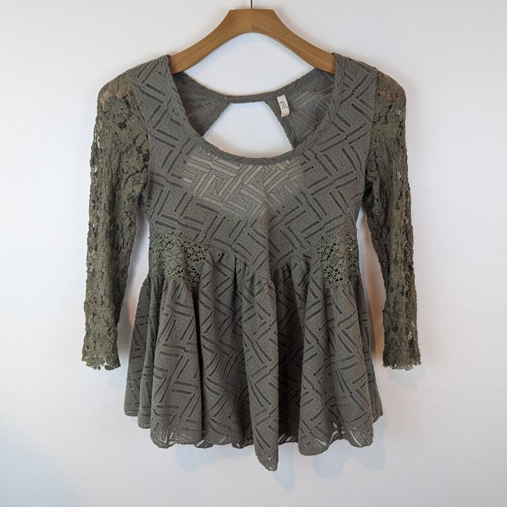 Free People Gracie Brushed Lace Top in Green, Sz S